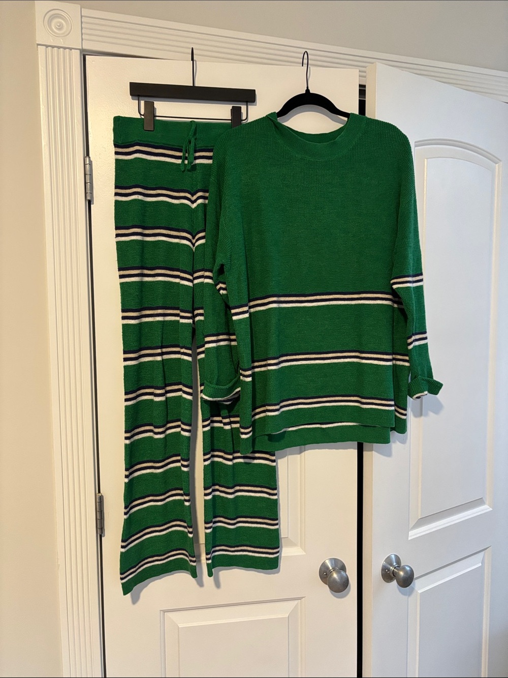 Free People Beach Green Stripe Matching Set